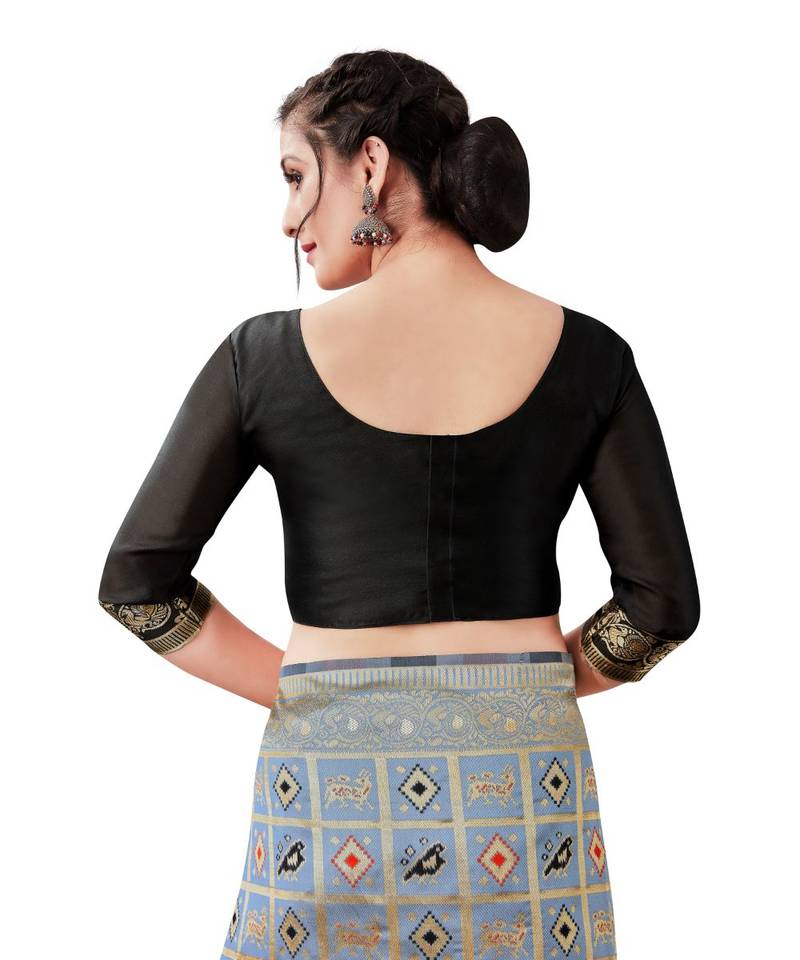 grey woven jacquard saree with blouse