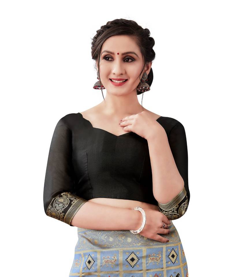 grey woven jacquard saree with blouse