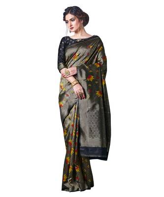 multicolor woven jacquard saree with blouse 1