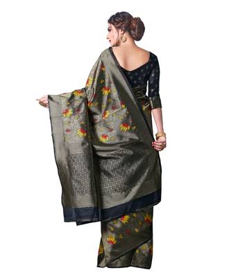 multicolor woven jacquard saree with blouse 2