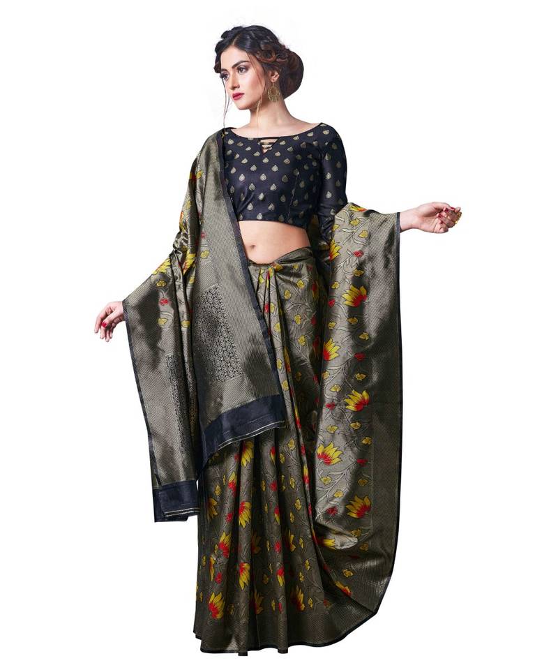 multicolor woven jacquard saree with blouse
