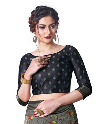 multicolor woven jacquard saree with blouse 4