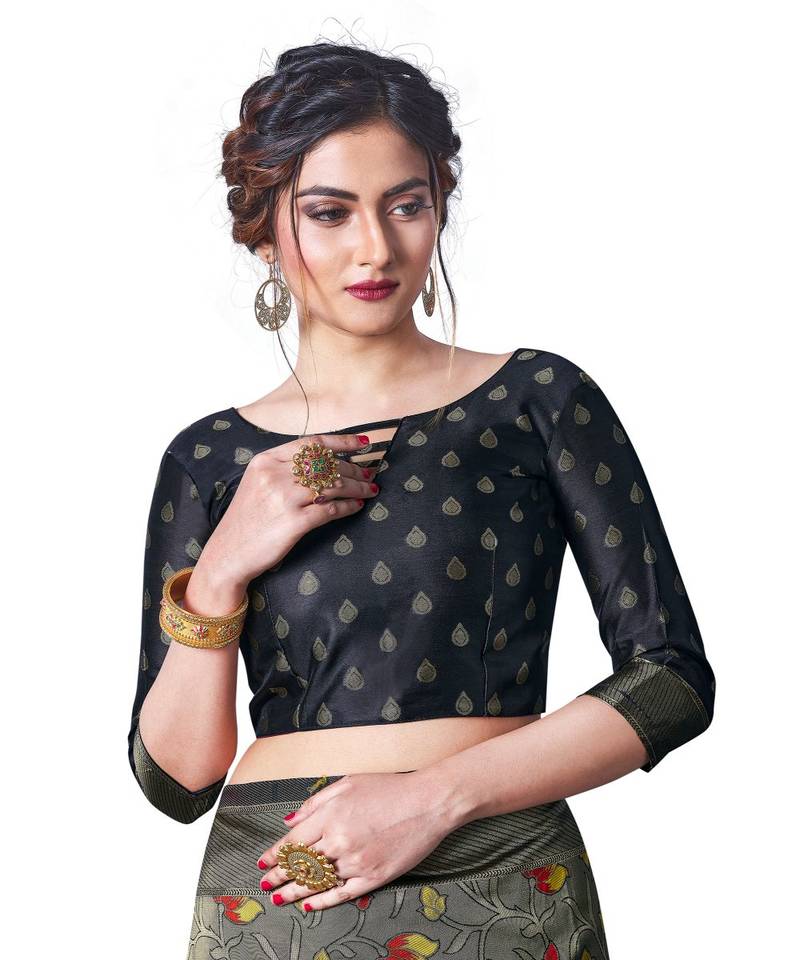 multicolor woven jacquard saree with blouse