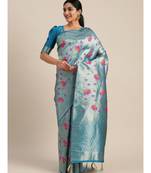 turquoise woven jacquard saree with blouse
