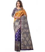 blue woven jacquard saree with blouse