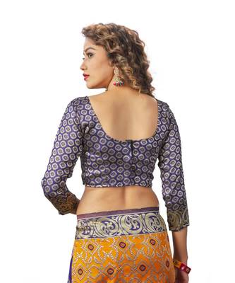 blue woven jacquard saree with blouse 5