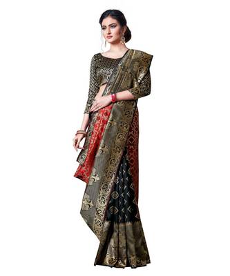black woven jacquard saree with blouse 3