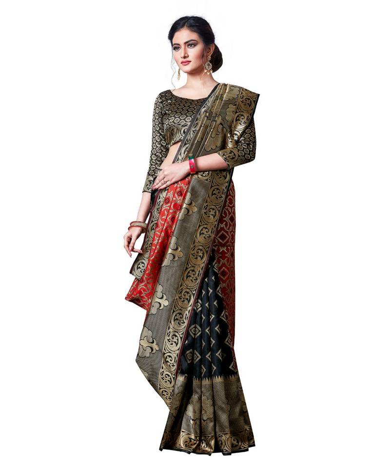 black woven jacquard saree with blouse