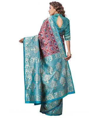 maroon woven jacquard saree with blouse 2