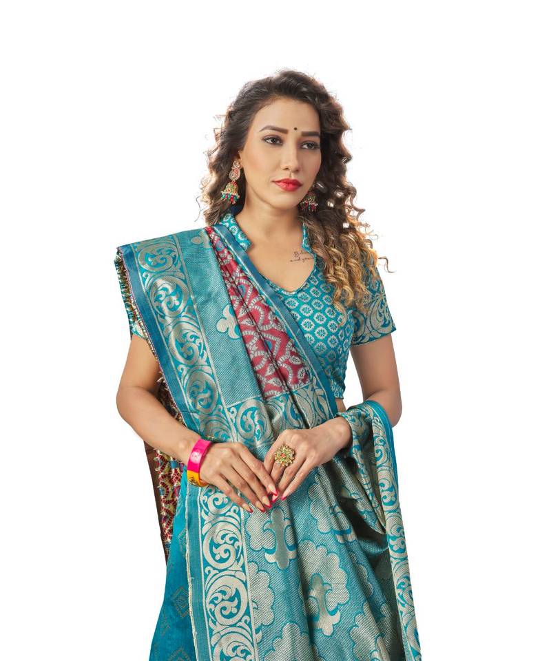 maroon woven jacquard saree with blouse