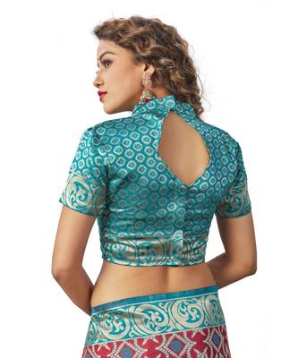 maroon woven jacquard saree with blouse 5