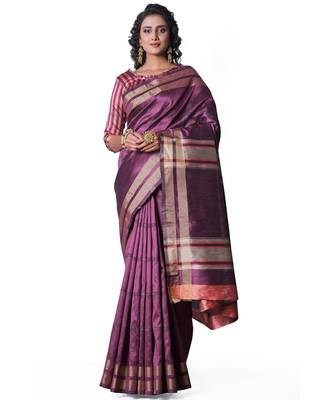 purple woven cotton_silk saree with blouse 1