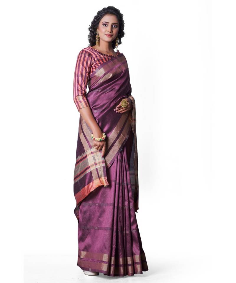 purple woven cotton_silk saree with blouse