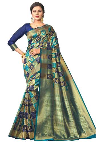 green woven silk blend saree with blouse