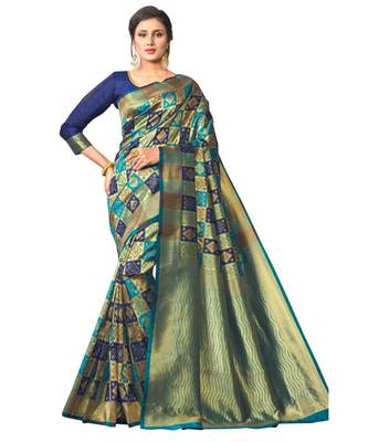 green woven silk blend saree with blouse 1