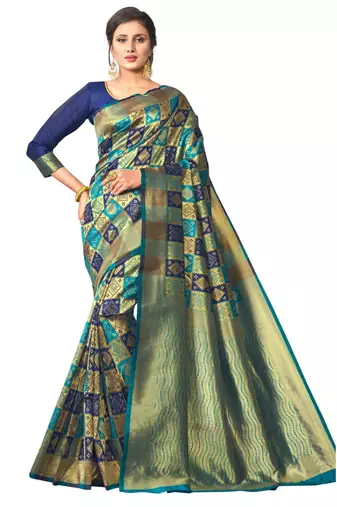 green woven silk blend saree with blouse