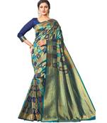 green woven silk blend saree with blouse