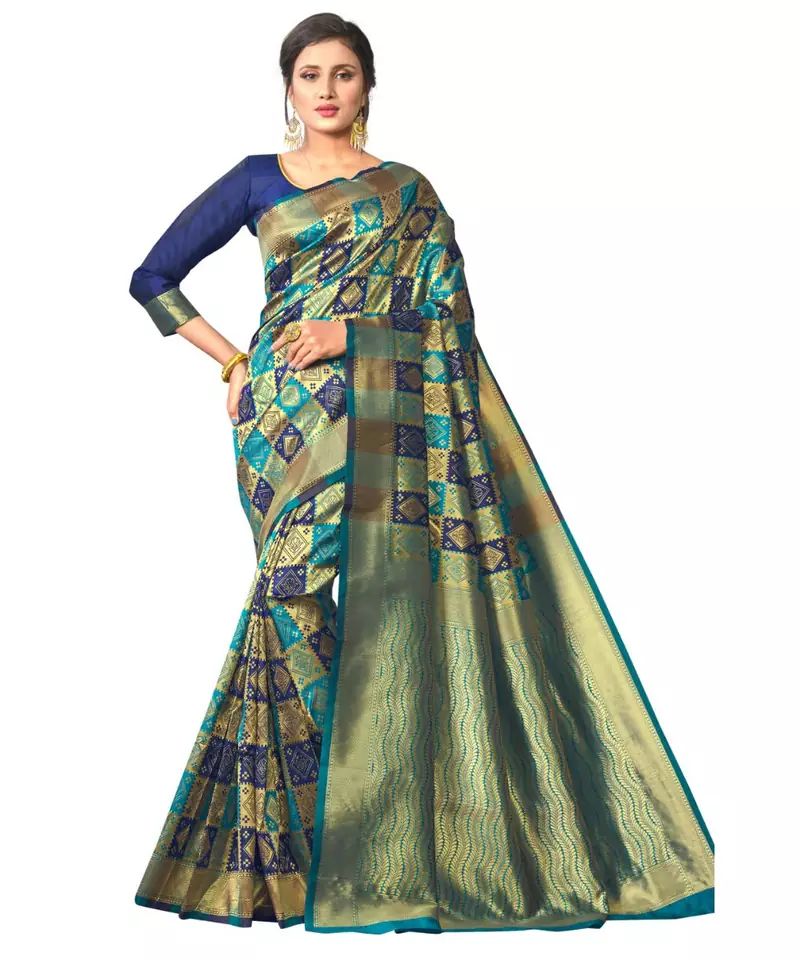 green woven silk blend saree with blouse