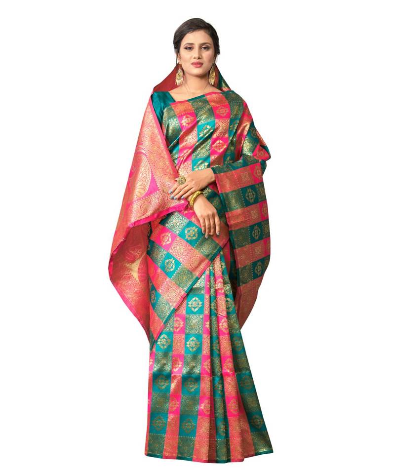 pink woven silk blend saree with blouse