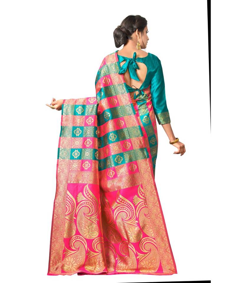 pink woven silk blend saree with blouse