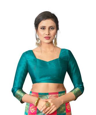 pink woven silk blend saree with blouse 4