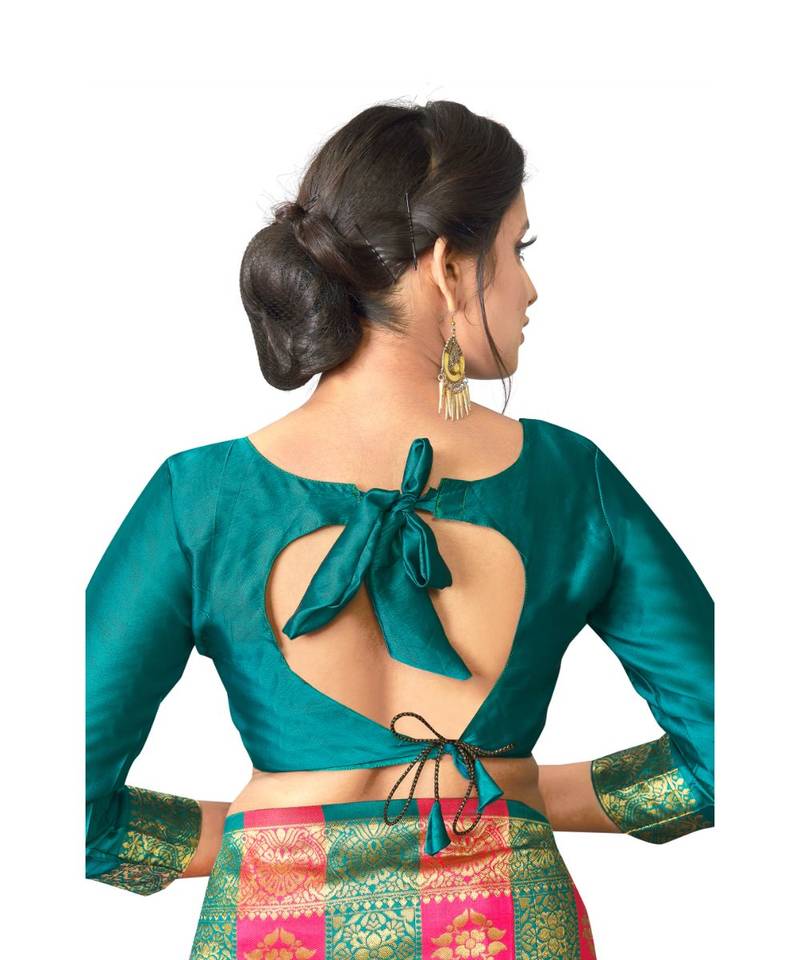 pink woven silk blend saree with blouse