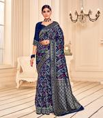 Blue Soft Woven silk Bandhani Saree