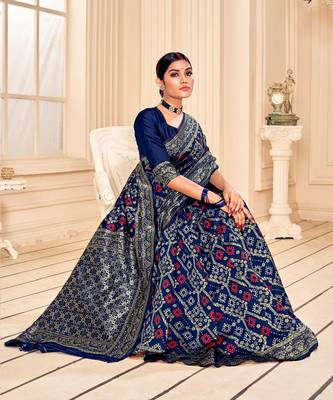 Blue Soft Woven silk Bandhani Saree 4