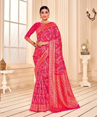  Pink Soft Woven Silk Bandhani Saree 1