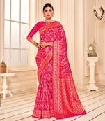  Pink Soft Woven Silk Bandhani Saree