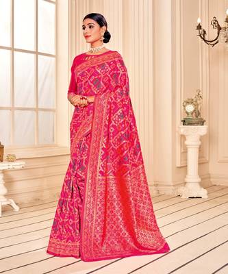  Pink Soft Woven Silk Bandhani Saree 2