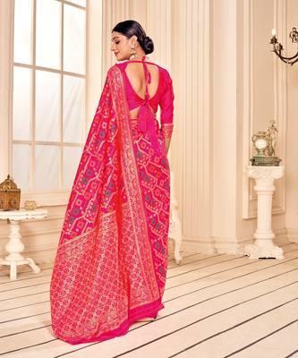  Pink Soft Woven Silk Bandhani Saree 3