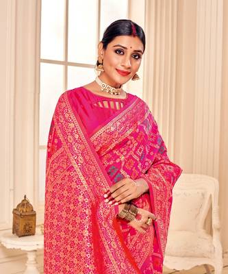  Pink Soft Woven Silk Bandhani Saree 4