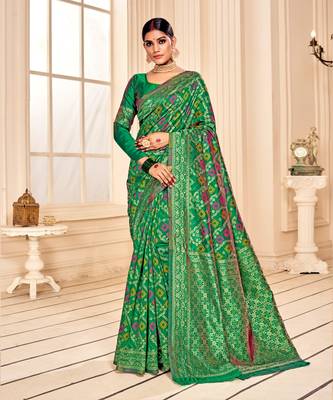 Green Soft Woven Silk Bandhani Saree 1
