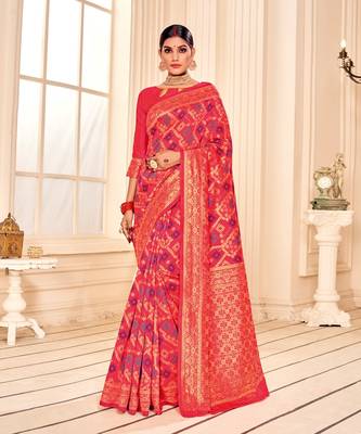 Rani Pink Soft Woven Bandhani Saree 1