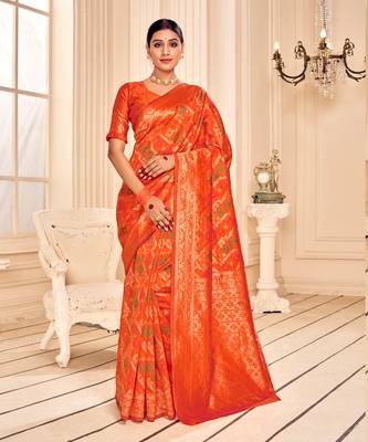 Orange Soft Woven Silk Bandhani Saree 1