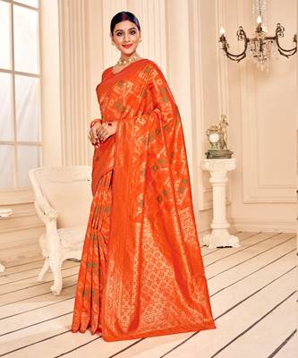 Orange Soft Woven Silk Bandhani Saree 2