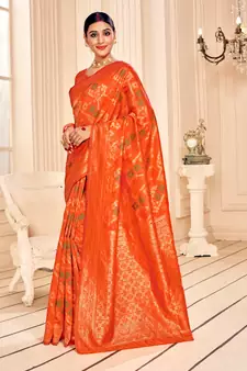 Orange Soft Woven Silk Bandhani Saree