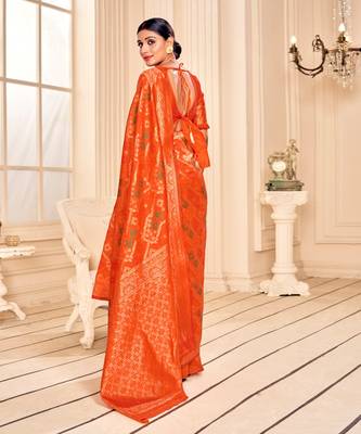 Orange Soft Woven Silk Bandhani Saree 3