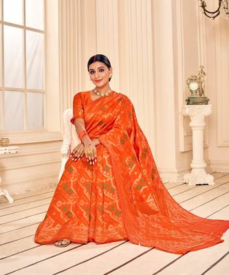 Orange Soft Woven Silk Bandhani Saree 4