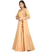 beige muslin silk three quarter sleeves solid women gown