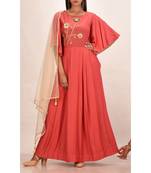 brick red muslin silk short sleeves solid women gown
