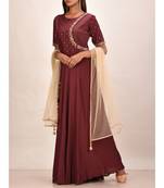 mahroon muslin silk short sleeves solid women gown