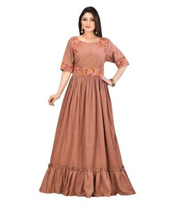 rust Cotton FLEX SHORT Sleeves Solid Womens gown 1