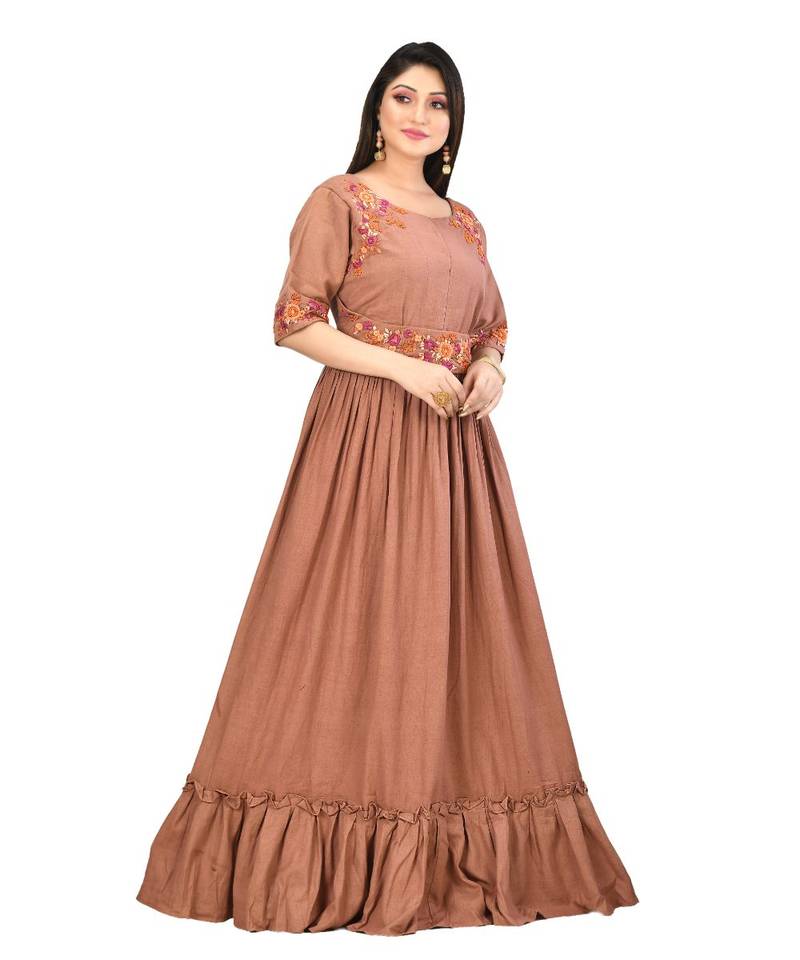 rust Cotton FLEX SHORT Sleeves Solid Womens gown