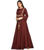 MAHROON Cotton three quarter Sleeves Solid Womens gown
