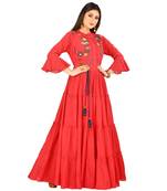 red cotton malmal three quarter sleeves solid women gown