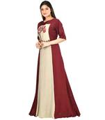 mahroon muslin silk three quarter sleeves solid women gown