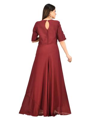 mahroon muslin silk three quarter sleeves solid women gown 3