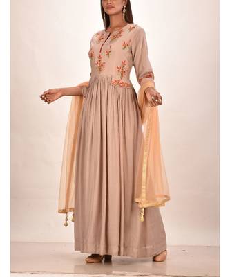 muslin silk three quarter sleeves solid women gown 1